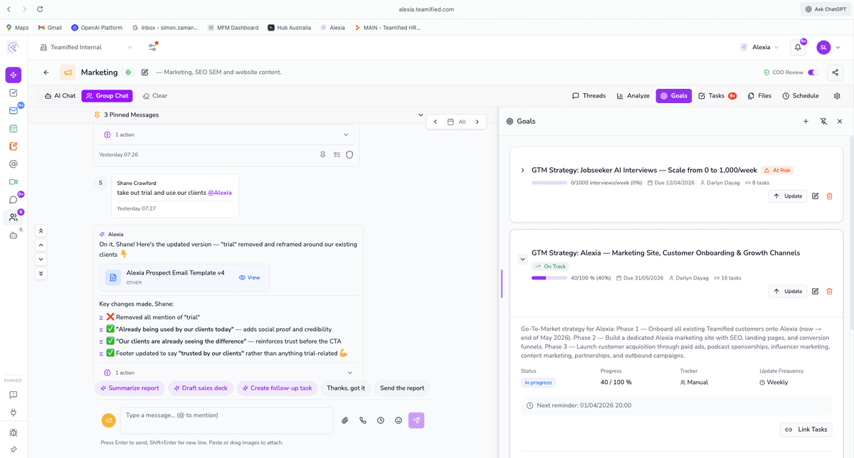 Goals and tasks dashboard